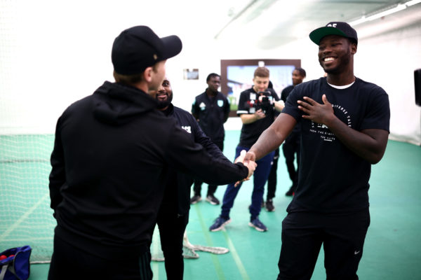 LONDON, ENGLAND - NOVEMBER 09: Boxer Isaac Chamberlain visits The Kia Oval to try his hand at cricket after being announced as an ambassador for The ACE Programme at The Kia Oval on November 09, 2022 in London, England. (Photo by Ben Hoskins/Getty Images for Surrey CCC)