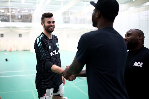 LONDON, ENGLAND - NOVEMBER 09: Boxer Isaac Chamberlain visits The Kia Oval to try his hand at cricket after being announced as an ambassador for The ACE Programme at The Kia Oval on November 09, 2022 in London, England. (Photo by Ben Hoskins/Getty Images for Surrey CCC)