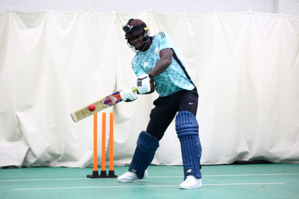 LONDON, ENGLAND - NOVEMBER 09: Boxer Isaac Chamberlain visits The Kia Oval to try his hand at cricket after being announced as an ambassador for The ACE Programme at The Kia Oval on November 09, 2022 in London, England. (Photo by Ben Hoskins/Getty Images for Surrey CCC)