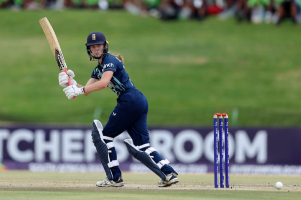 POTCHEFSTROOM, SOUTH AFRICA - JANUARY 27: Alexa Stonehouse of England bats during the ICC Women's U19 T20 World Cup 2023 Semi Final match between England and Australia  at JB Marks Oval on January 27, 2023 in Potchefstroom, South Africa. (Photo by Matthew Lewis-ICC/ICC via Getty Images)