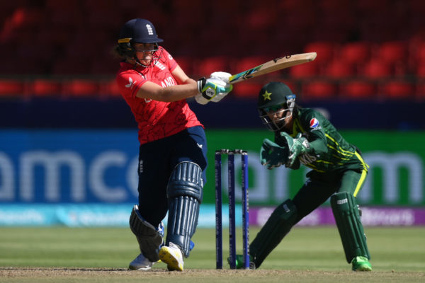 CAPE TOWN, SOUTH AFRICA - FEBRUARY 21: Nat Sciver-Brunt of England plays a shot during the ICC Women's T20 World Cup group B match between England and Pakistan at Newlands Stadium on February 21, 2023 in Cape Town, South Africa. (Photo by Mike Hewitt/Getty Images)