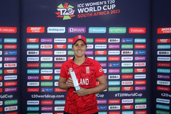 CAPE TOWN, SOUTH AFRICA - FEBRUARY 21: Nat Sciver-Brunt of England poses after being named Player of the Match following the ICC Women's T20 World Cup group B match between England and Pakistan at Newlands Stadium on February 21, 2023 in Cape Town, South Africa. (Photo by Jan Kruger-ICC/ICC via Getty Images)