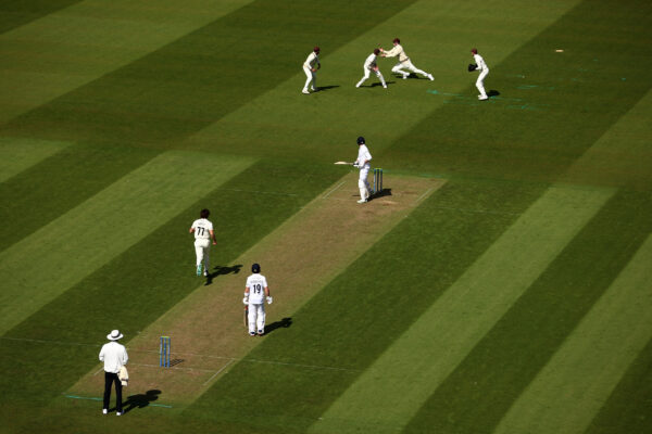 Surrey v Hampshire - LV= Insurance County Championship LONDON, ENGLAND - APRIL 13: Dom Sibley of Surrey catches James Vince of Surrey during the LV= Insurance County Championship Division 1 match between Surrey and Hampshire at The Kia Oval on April 13, 2023 in London, England. (Photo by Ben Hoskins/Getty Images for Surrey CCC)