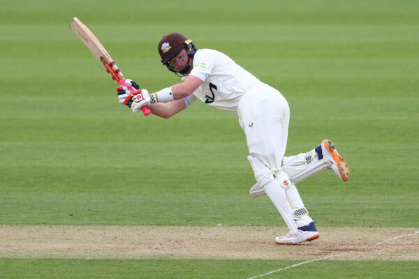 Surrey v Hampshire - LV= Insurance County Championship LONDON, ENGLAND - APRIL 14: Ollie Pope of Surrey plays a shot during the LV= Insurance County Championship Division 1 match between Surrey and Hampshire at The Kia Oval on April 14, 2023 in London, England. (Photo by Clive Rose/Getty Images)