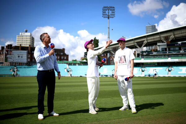 LONDON, ENGLAND - MAY 11: Rory Burns of Surrey tosses the coin at the coin toss ahead of the LV= Insurance County Championship Division 1 match between Surrey and Middlesex at The Kia Oval on May 11, 2023 in London, England. (Photo by Ben Hoskins/Getty Images for Surrey CCC)