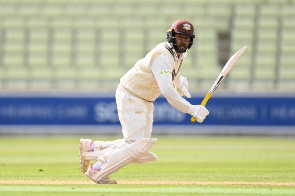 Warwickshire v Surrey - LV= Insurance County Championship BIRMINGHAM, ENGLAND - APRIL 28: Ryan Patel of Surrey bats during the LV= Insurance County Championship Division 1 match between Warwickshire and Surrey at Edgbaston on April 28, 2023 in Birmingham, England. (Photo by Gareth Copley/Getty Images)