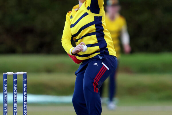 The Blaze v South East Stars - Rachael Heyhoe Flint Trophy BECKENHAM, ENGLAND - SEPTEMBER 21: Bryony Smith of South East Stars bowls during the Rachael Heyhoe Flint Trophy match between The Blaze and South East Stars at The County Ground on September 21, 2023 in Beckenham, England. (Photo by Tom Dulat/Getty Images for Surrey CCC)