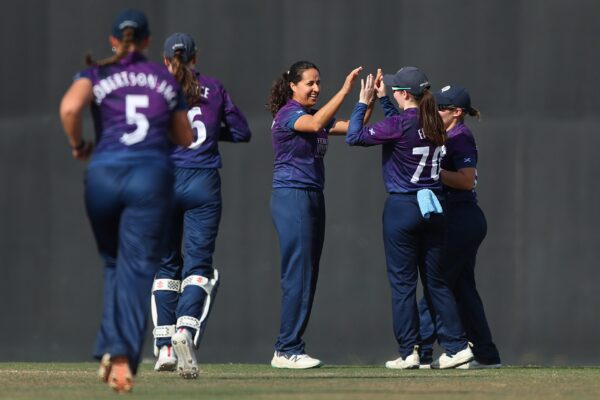 Scotland v Netherlands - ICC Women's Emerging Nations Trophy 2025 BANGKOK, THAILAND - NOVEMBER 28: Priyanaz Chatterji of Scotland celebrates the wicket of Merel Dekeling of the Netherlands for a duckduring the ICC Women's Emerging Nations Trophy 2025 match between Scotland and Netherlands at Terdthai Cricket Ground on November 28, 2025 in Bangkok, Thailand. (Photo by Thananuwat Srirasant-ICC/ICC via Getty Images)