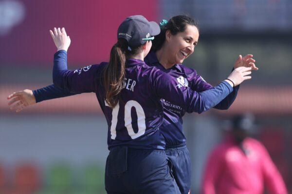 Bangladesh v Scotland: ICC Women´s T20 World Cup 2026 Qualifier KATHMANDU, NEPAL - JANUARY 30: Priyanaz Chatterji of Scotland celebrates with team mates after being dismissing Sobhana Mostary of Bangladesh during the ICC Women´s T20 World Cup 2026 Qualifier Super Six match between Bangladesh and Scotland at Tribhuvan University Cricket Ground on January 30, 2026 in Kathmandu, Nepal. (Photo by Pankaj Nangia-ICC/ICC via Getty Images)